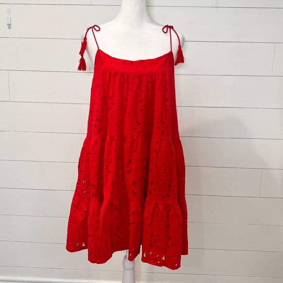 Altar'd State Red Eyelet Sundress with Tassle Straps Size L - Picture 1 of 8